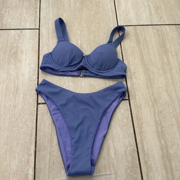 Morning Dip Purple Ribbed Bikini Bathing Suit Set XS Brand New - Picture 4 of 9